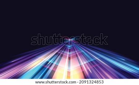 Modern abstract high speed movement. Dynamic motion light and fast arrows moving on dark background. Futuristic, technology pattern for banner or poster design. Royalty-Free Stock Photo #2091324853
