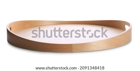 One empty wooden tray isolated on white Royalty-Free Stock Photo #2091348418