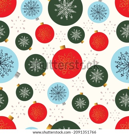 Merry Christmas balls pattern. Hand drawn vector illustration for wrapping paper and greeting cards.