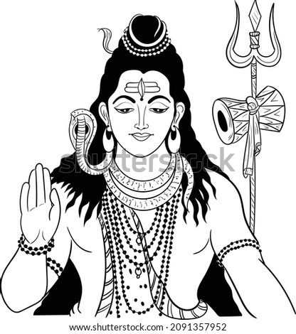 Indian Hinduism god lord shiva Vector black and white clip art illustration. Indian god shiv black and white line drawing wedding clip art and symbol.