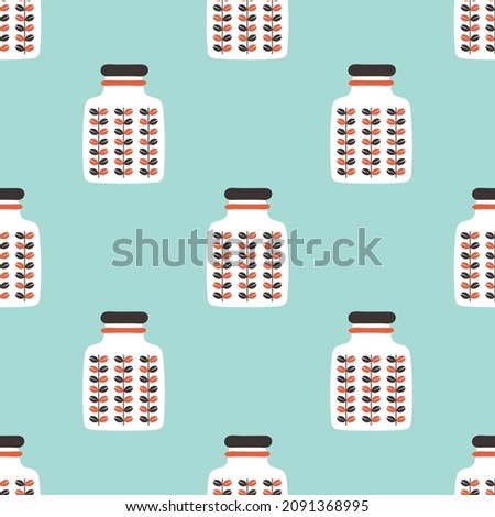 kitchen seamless pattern of storage jar in ethnic style on blue bacground, vector illustration