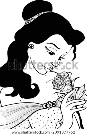 Traditional princess painting line art clip art. Black and white Indian wedding symbols Indian bride with flower creative artistic wedding clipart. Black and white women wedding line drawing.