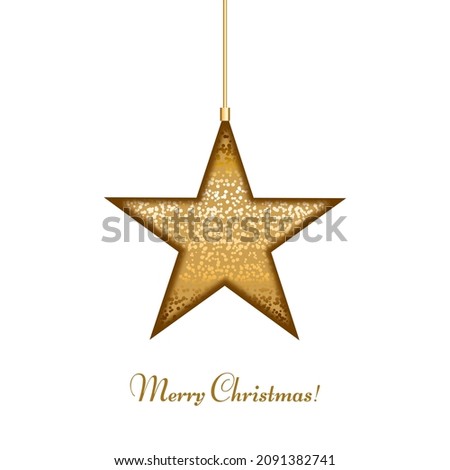 Christmas toy. Gold star on a white background. Merry Chrictmas.