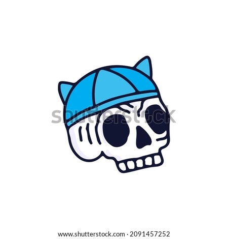 Skull head wearing cat hat. illustration for t shirt, poster, logo, sticker, or apparel merchandise.