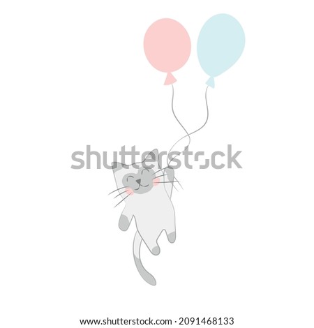 kitten flying on balloons happy birthday