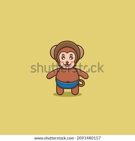 Cute Baby Monkey Wearing Helmet. Character, Mascot, Logo, Cartoon, Icon, and Cute Design. Vector and Illustration.