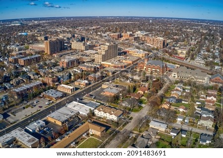 Aerial View of the Chicago Suburb of Arlington Heights in Autumn Royalty-Free Stock Photo #2091483691