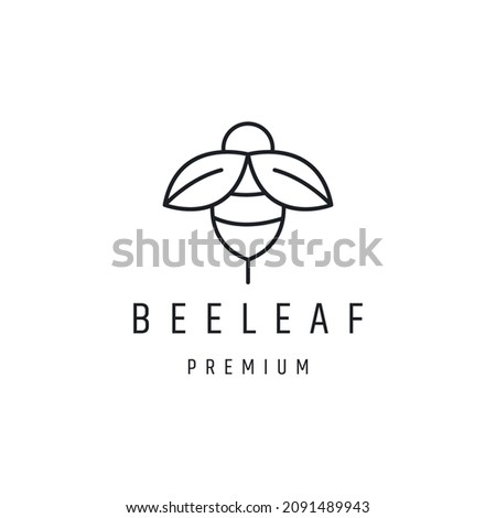 creative beetle logo with design leaf linear style icon in white backround