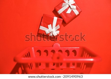 A studio photo of a christmas shopping basket