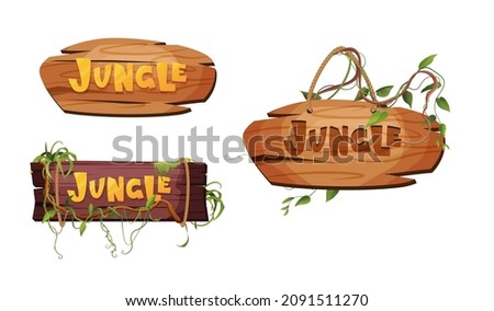 Jungle hand lettering wooden text. Textured cartoon letters. Liana or vine winding branches. Vector illustration for 2d game. 