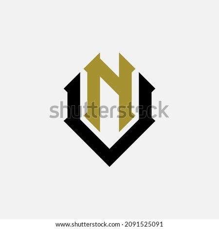 Monogram logo, Initial letters V, N, VN or NV, black and gold color on white background