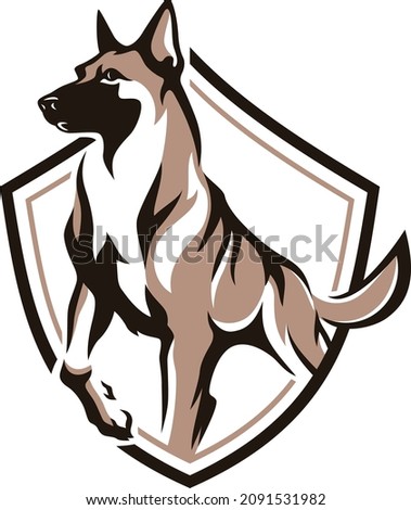 Shield Logo with Belgian Malinois (Shepherd) Dog Royalty-Free Stock Photo #2091531982