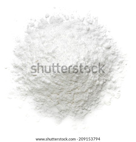 Icing, caster, confectioners or powdered sugar pile from top view isolated on white background Royalty-Free Stock Photo #209153794