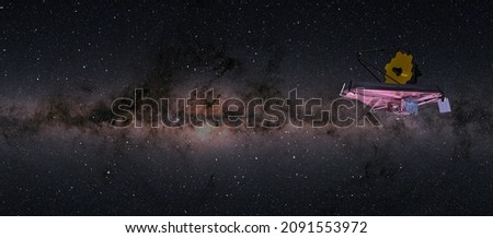 James Webb Space Telescope in Space Milky way in the background "Elements of this image furnished by NASA " Royalty-Free Stock Photo #2091553972