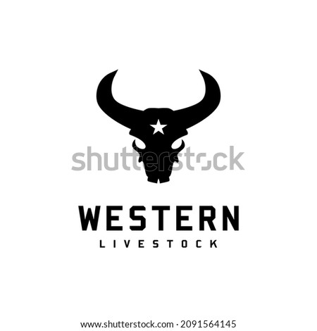western Bull Cow Buffalo Head silhouette with star logo design