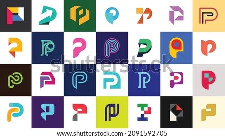 Abstract logos collection with letter P. Geometric abstract logos. Icon design 