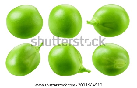 Green peas isolated. Set of fresh green peeled peas on white background. Collection. Royalty-Free Stock Photo #2091664510