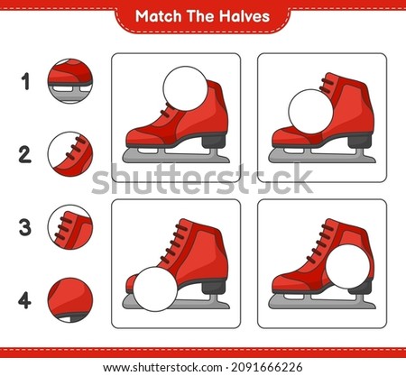 Match the halves. Match halves of Ice Skates. Educational children game, printable worksheet, vector illustration