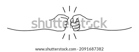 Fist bumping banner hand drawn with single line. Team work, cooperation, friends concept. Vector illustration isolated on white background Royalty-Free Stock Photo #2091687382