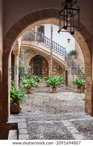 Traditional mallorcan patio in Palma de Mallorca. Balearic islands. Spain