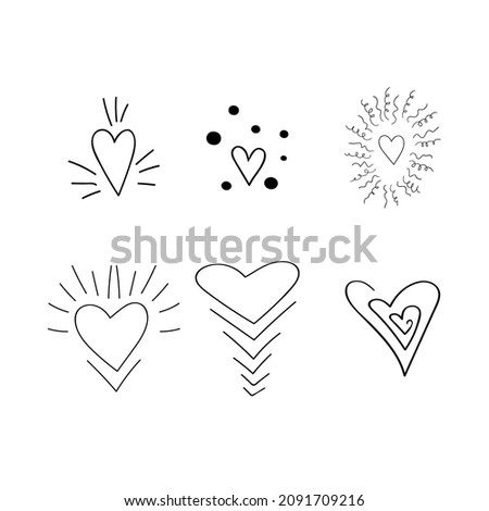 Set of doodle hearts in different forms. Valentine's day clip art traditional vector elements. 