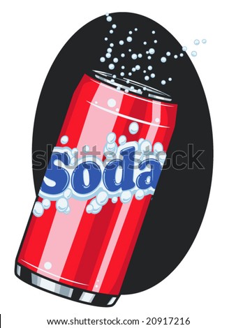 vector illustration of a soda can with fizz... all text and artwork is on one layer and contained within a clipping mask..
