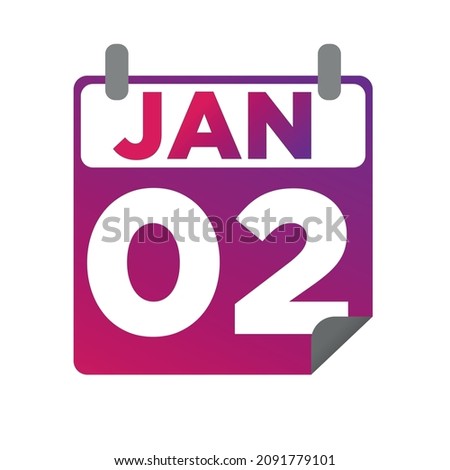 January 2. Single day calendar. minimalist flat illustration in purple color. eps 10