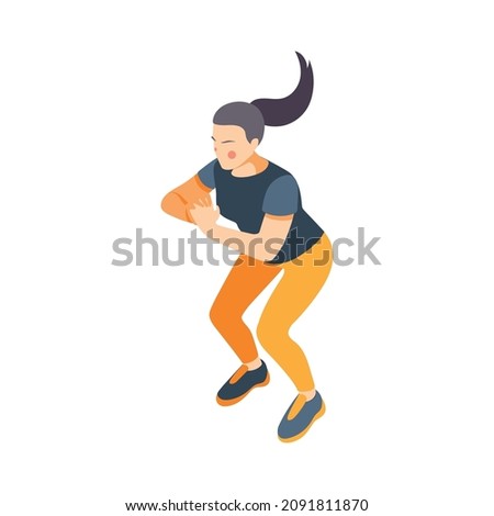 Cardio activity isometric composition with isolated human character of girl in ready position vector illustration
