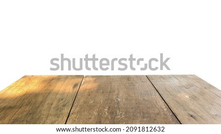 Empty wooden surface for photo manipulation on white background. Template for design. Die cuts