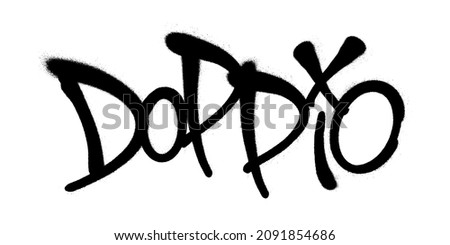 Sprayed doppio font graffiti with overspray in black over white. Vector illustration.