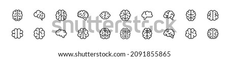 Set of simple brain line icons. Outline stroke object. Linear signs pack. Perfect for web apps and mobile.