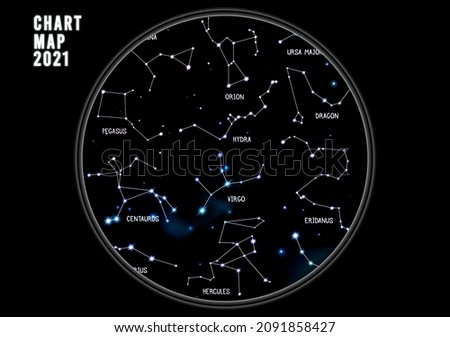 Illustration of the night sky Celestial constellation chart map Royalty-Free Stock Photo #2091858427