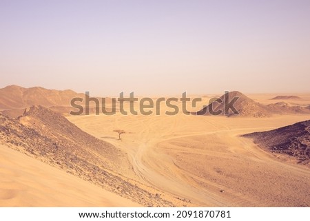 Desert in Egypt Landscape in the desert in Egypt. Rocky hills. Blue sky and yellow sand.