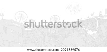 White and light grey Dubai City area vector background map, streets and water cartography illustration. Widescreen proportion, digital flat design streetmap. Royalty-Free Stock Photo #2091889576