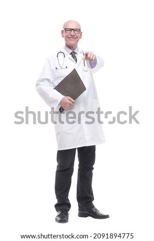 in full growth. senior doctor with clipboard.
