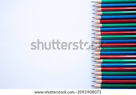 Pencils on white background with copy space, top fiew, flat lay, isolated on white background