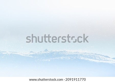 LIGHT WHITE BLUE WINTER SNOW BACKGROUND WITH CLEAR SKY AND EMPTY SPACE FOR MONTAGE, NATURAL COLD SNOWY BACKDROP, ICE DESIGN