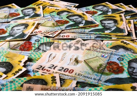 Stack of LEI Romanian money. RON Leu Money European Currency Royalty-Free Stock Photo #2091915085