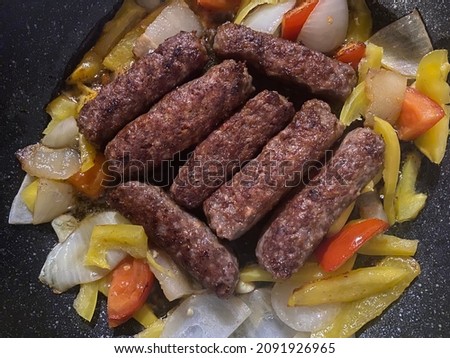 National food of the Balkans, kebab, cevapcici with vegetables