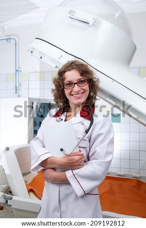 Young nurse near pressure chamber