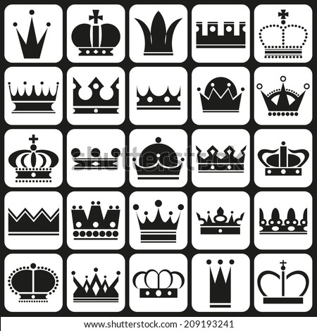 black icons in white rectangles on royal crown