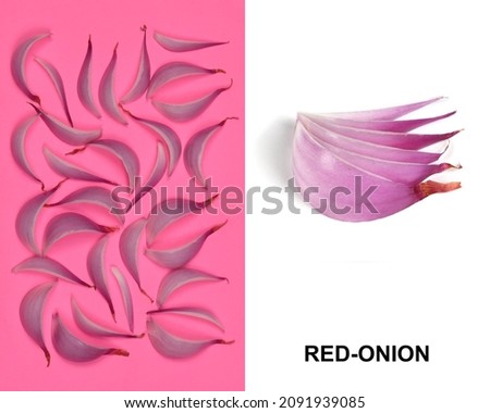 Creative layout made of red onion. High resolution photo. Full depth of field. 
