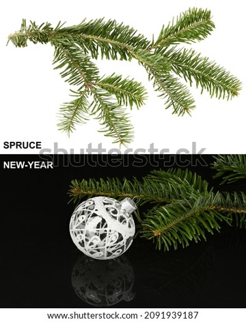 Creative layout made of spruce branch and christmas decorations. High resolution photo. Full depth of field. 