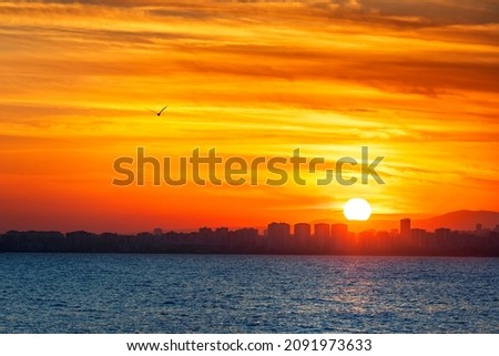 Sunset landscape of Mersin coast. Mersin is the provincial capital of the eponymous Mersin Province of Turkey. It has a hot-summer Mediterranean climate a type of subtropical climate with hot.