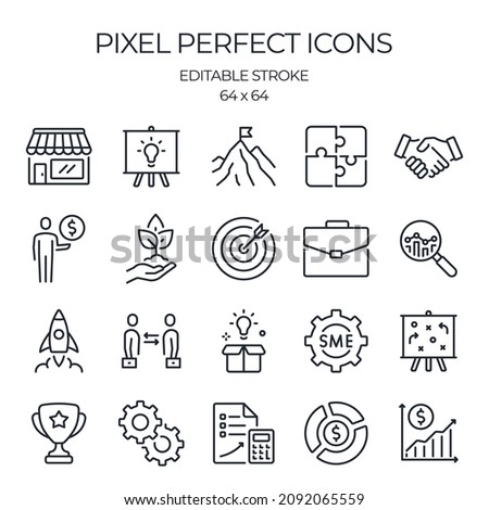 SME  concept small and medium sized enterprises related editable stroke outline icon isolated on white background flat vector illustration. Pixel perfect. 64 x 64.