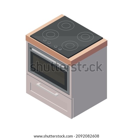 Furniture isometric composition with isolated image of modern kitchen range with oven on blank background vector illustration