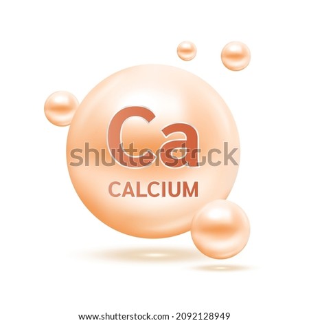 Minerals Calcium and Vitamin for health. Helps maintain brain, strong bone. Medical and dietary supplement health care concept. 3D Vector EPS10 illustration. Isolated on a white background. Royalty-Free Stock Photo #2092128949