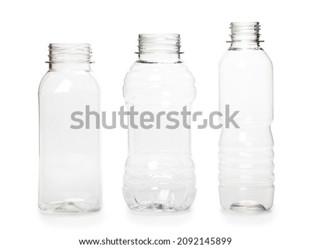 three different empty plastic bottles isolated on white background. Royalty-Free Stock Photo #2092145899