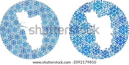 Freeze Goa State map mosaic is designed with sphere and stencil. Vector Goa State map mosaic of snowflake items in variable sizes and blue color tints. Designed for Christmas purposes.