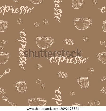 Detailed hand-drawn sketch coffee cups espresso, vector illustration.